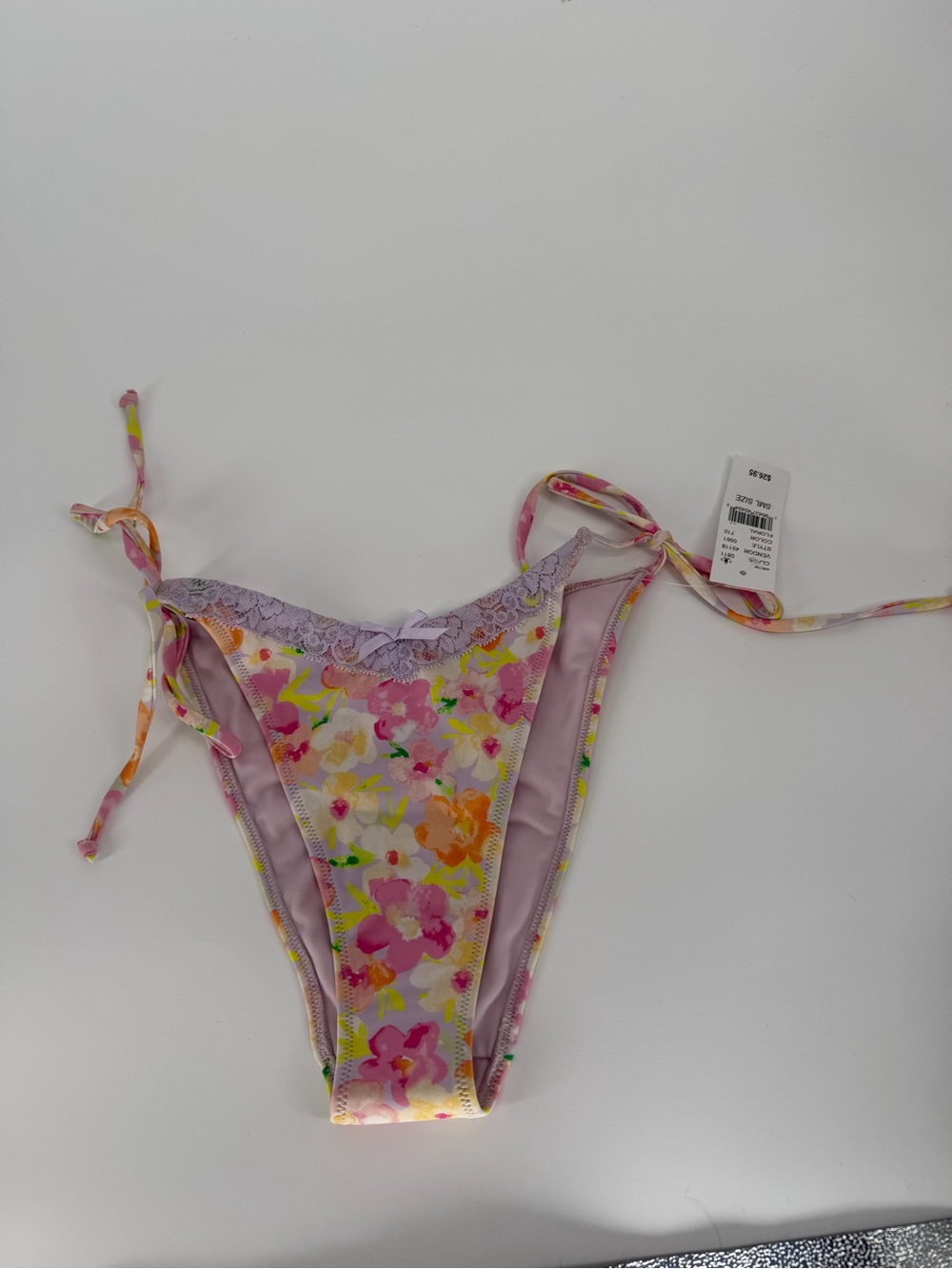 Pacsun Floral Lace Trim Tie-Side Bikini Bottom - Pink Multi